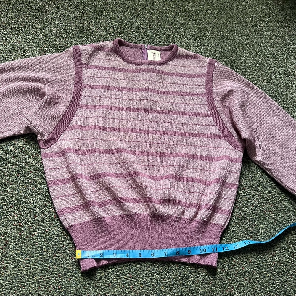 Vintage Pastel Purple Balloon Sleeve Striped Relaxed Fit Knit Modest Sweater M - Picture 16 of 16